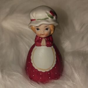 Vintage Ceramic Figurine with Red Dress and White Hat